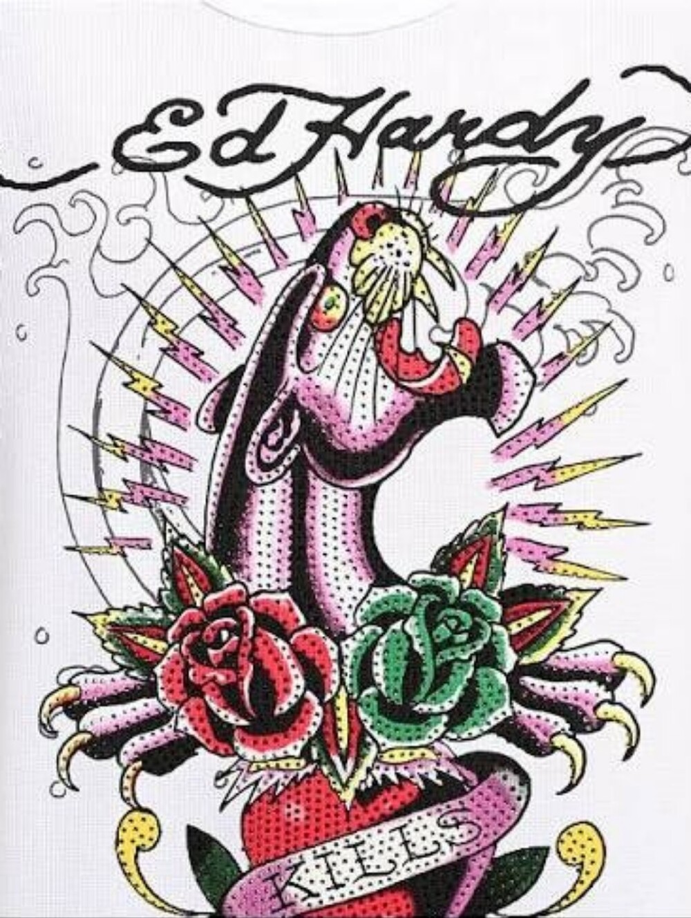 NWT Ed Hardy Unisex White Leather Floral Lace-Up Embroidered Tattoo Sneakers